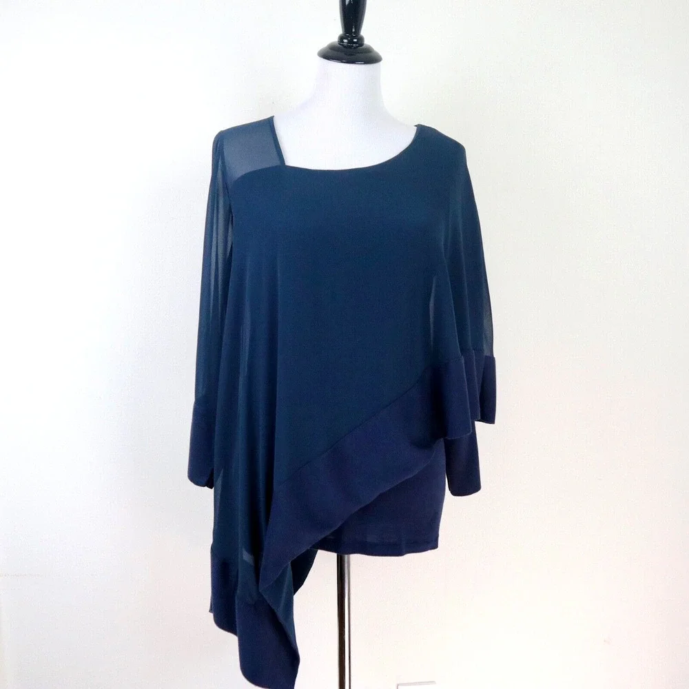 Soft Surroundings Size S Adler Asymmetrical Tunic Satin Mesh Navy Blue